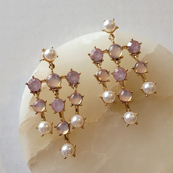 Chandelier Pearl Opalite Iridescent Drop Earrings - Picture 5 of 9